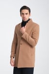 Bergamo Erkek Koyu Camel Regular Fit Dik Yaka Kaşe Kaban