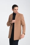 Bergamo Erkek Koyu Camel Regular Fit Dik Yaka Kaşe Kaban