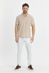 Boggee Pedso Erkek Bej İtalyan Yaka Çekmez Likralı %100 Pamuklu Kumaş Slim Fit Polo Yaka Tişört