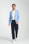 Bortolo Erkek Buz Mavi Örme Esneyen Likralı Mono Yaka Slim Fit Spor Blazer Ceket