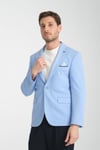 Bortolo Erkek Buz Mavi Örme Esneyen Likralı Mono Yaka Slim Fit Spor Blazer Ceket