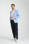 Bortolo Erkek Buz Mavi Örme Esneyen Likralı Mono Yaka Slim Fit Spor Blazer Ceket
