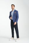 Bortolo Erkek Lacivert Örme Esneyen Likralı Mono Yaka Slim Fit Spor Blazer Ceket