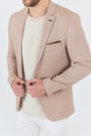 Bruno Erkek Camel Keten Karışımlı Slim Fit Dar Kesim İlkbahar-Yazlık Spor Blazer Ceket