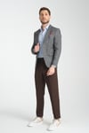 Caswino Erkek Gri Ekose Slim Fit Mono Yaka Spor Blazer Ceket