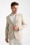 Dolex Erkek Bej Polyviskon Kumaşlı 4-Mevsim Slim Fit Mono Yaka Spor Blazer Ceket