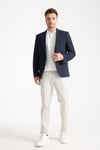 Dolex Erkek Lacivert Polyviskon Kumaşlı 4-Mevsim Slim Fit Mono Yaka Spor Blazer Ceket