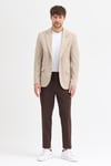 Dorra Erkek Bej Pamuk Karışımlı Esnek Kumaşlı Armürlü Mono Yaka Spor Slim Fit Blazer Ceket