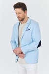 Dozari Dirsekli Erkek Buz Mavi Keten Karışımlı Slim Fit İlkbahar-Yazlık Spor Blazer Ceket