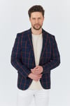 Drive Erkek Lacivert-Kiremit Ekose Kareli Poliviskon Kumaş Slim Fit Spor Blazer Ceket