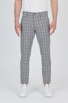 Ecmio Erkek Gri Ekose Keten Görünümlü İnce İlkbahar-Yaz Slim Fit Pantalon