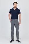 Ecmio Erkek Navy Ekose Keten Görünümlü İnce İlkbahar-Yaz Slim Fit Pantalon