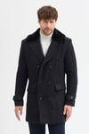 Edvino Erkek Kahve-Lacivert Kalın Mono Yaka Kruvaze Slim Fit Kaşe Kaban