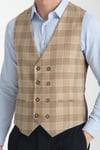Ekose Desenli V Yaka Kruvaze Yelek Slim Fit