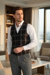 Ekose Desenli V Yaka Yelek Slim Fit