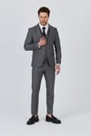 Erkek Açık Gri İtalyan Çizgili Ceket+Pantolon+Yelekli Slim Fit Takim Elbise