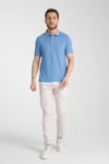 Erkek Çekmeyen 100% Pamuklu Kumaş Slim Fit Dar Kesim Saks-beyaz Kıvrılmaz Polo Yaka Tişört