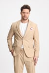 Erkek Koyu Bej Polyamid-Teknik  Esnek Yazlık Serin Tutan Kumaş  Slim Fit  2'li Takım Elbise
