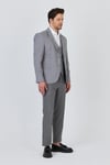Facune Erkek Açık Gri Ceket+Pantolon+Yelek Çift Yırtmaçlı Slim Fit Takim Elbise