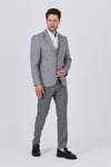 Facune Erkek Açık Gri Ceket+Pantolon+Yelek Çift Yırtmaçlı Slim Fit Takim Elbise