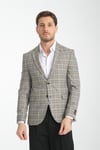 Ferruci Erkek Gri Ekose Slim Fit Dar Kesim Mono Yaka Blazer Ceket