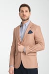 Fevual Erkek Bej Mono Yaka Diagonal Desenli Slim Fit Spor Blazer Ceket