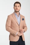Fevual Erkek Bej Mono Yaka Diagonal Desenli Slim Fit Spor Blazer Ceket
