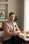 Fevual Erkek Bej Mono Yaka Diagonal Desenli Slim Fit Spor Blazer Ceket