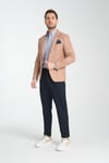 Fevual Erkek Bej Mono Yaka Diagonal Desenli Slim Fit Spor Blazer Ceket