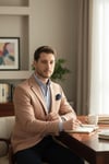 Fevual Erkek Bej Mono Yaka Diagonal Desenli Slim Fit Spor Blazer Ceket