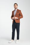 Fevual Erkek Bronz Mono Yaka Diagonel Desenli Slim Fit Blazer Spor Ceket