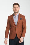 Fevual Erkek Bronz Mono Yaka Diagonel Desenli Slim Fit Blazer Spor Ceket