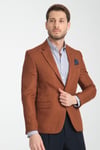 Fevual Erkek Bronz Mono Yaka Diagonel Desenli Slim Fit Blazer Spor Ceket