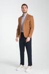 Fevual Erkek Camel Mono Yaka Diagonel Desenli Slim Fit Blazer Spor Ceket