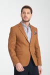 Fevual Erkek Camel Mono Yaka Diagonel Desenli Slim Fit Blazer Spor Ceket