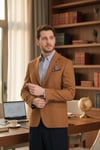 Fevual Erkek Camel Mono Yaka Diagonel Desenli Slim Fit Blazer Spor Ceket
