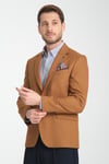 Fevual Erkek Camel Mono Yaka Diagonel Desenli Slim Fit Blazer Spor Ceket