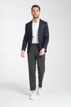 Fevual Erkek Koyu Lacivert Mono Yaka Diagonel Desenli Slim Fit Blazer Spor Ceket