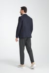 Fevual Erkek Koyu Lacivert Mono Yaka Diagonel Desenli Slim Fit Blazer Spor Ceket