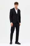 Fevual Erkek Siyah Slim Fit Kalın Düz Mono Yaka Çift Yırtmaçlı Astarlı Takim Elbise