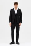 Fevual Erkek Siyah Slim Fit Kalın Düz Mono Yaka Çift Yırtmaçlı Astarlı Takim Elbise