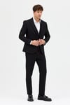 Fevual Erkek Siyah Slim Fit Kalın Düz Mono Yaka Çift Yırtmaçlı Astarlı Takim Elbise