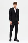 Fevual Erkek Siyah Slim Fit Kalın Düz Mono Yaka Çift Yırtmaçlı Astarlı Takim Elbise