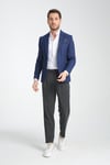 Fevuall Erkek Saks Mavi Diagonel Desenli Battal Büyük Beden Mono Yaka Dar Kesim Blazer Spor Ceket