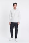 Frank Erkek Beyaz %100 Pamuk Pike Örme Esneyen Kumaş Slim Fit Dar Kesim Uzun Kol Polo Tişört