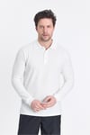 Frank Erkek Beyaz %100 Pamuk Pike Örme Esneyen Kumaş Slim Fit Dar Kesim Uzun Kol Polo Tişört