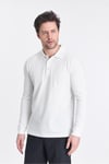 Frank Erkek Beyaz %100 Pamuk Pike Örme Esneyen Kumaş Slim Fit Dar Kesim Uzun Kol Polo Tişört