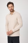 Frank Erkek Ekru %100 Pamuk Pike Örme Esneyen Kumaş Slim Fit Dar Kesim Uzun Kol Polo Tişört