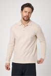 Frank Erkek Ekru %100 Pamuk Pike Örme Esneyen Kumaş Slim Fit Dar Kesim Uzun Kol Polo Tişört