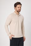 Frank Erkek Ekru %100 Pamuk Pike Örme Esneyen Kumaş Slim Fit Dar Kesim Uzun Kol Polo Tişört